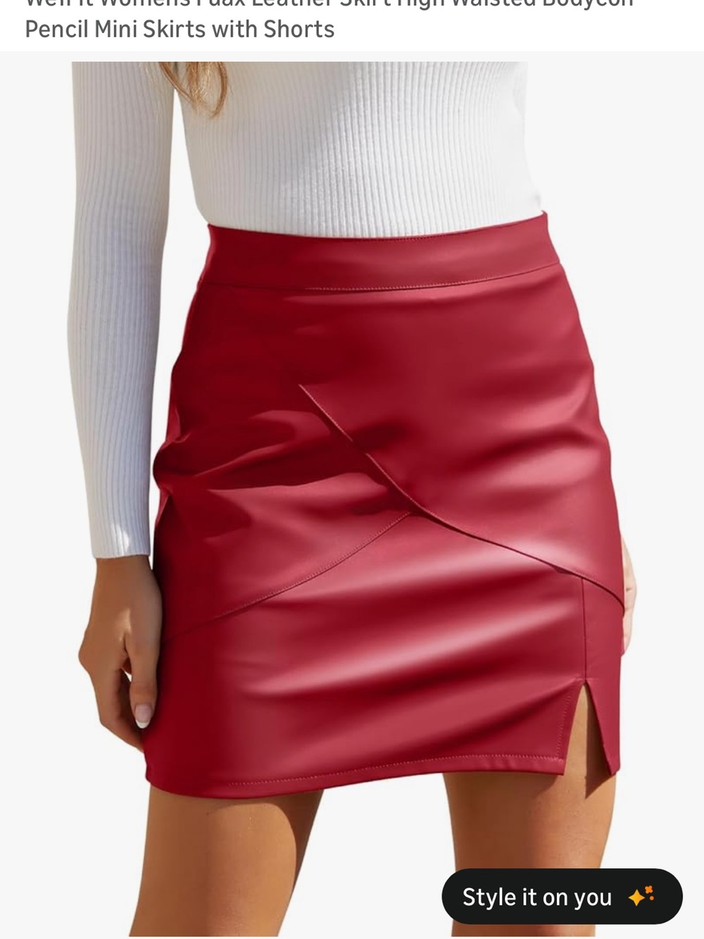 Red Faux Leather Mini Skirt - Women - Picture 3 of 8